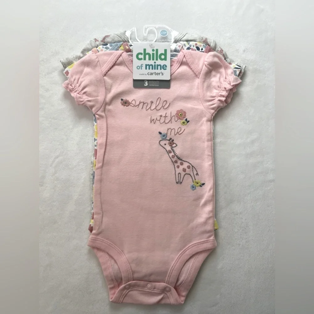 Carter’s 3 Pack Pink Floral Short Sleeve Onesies